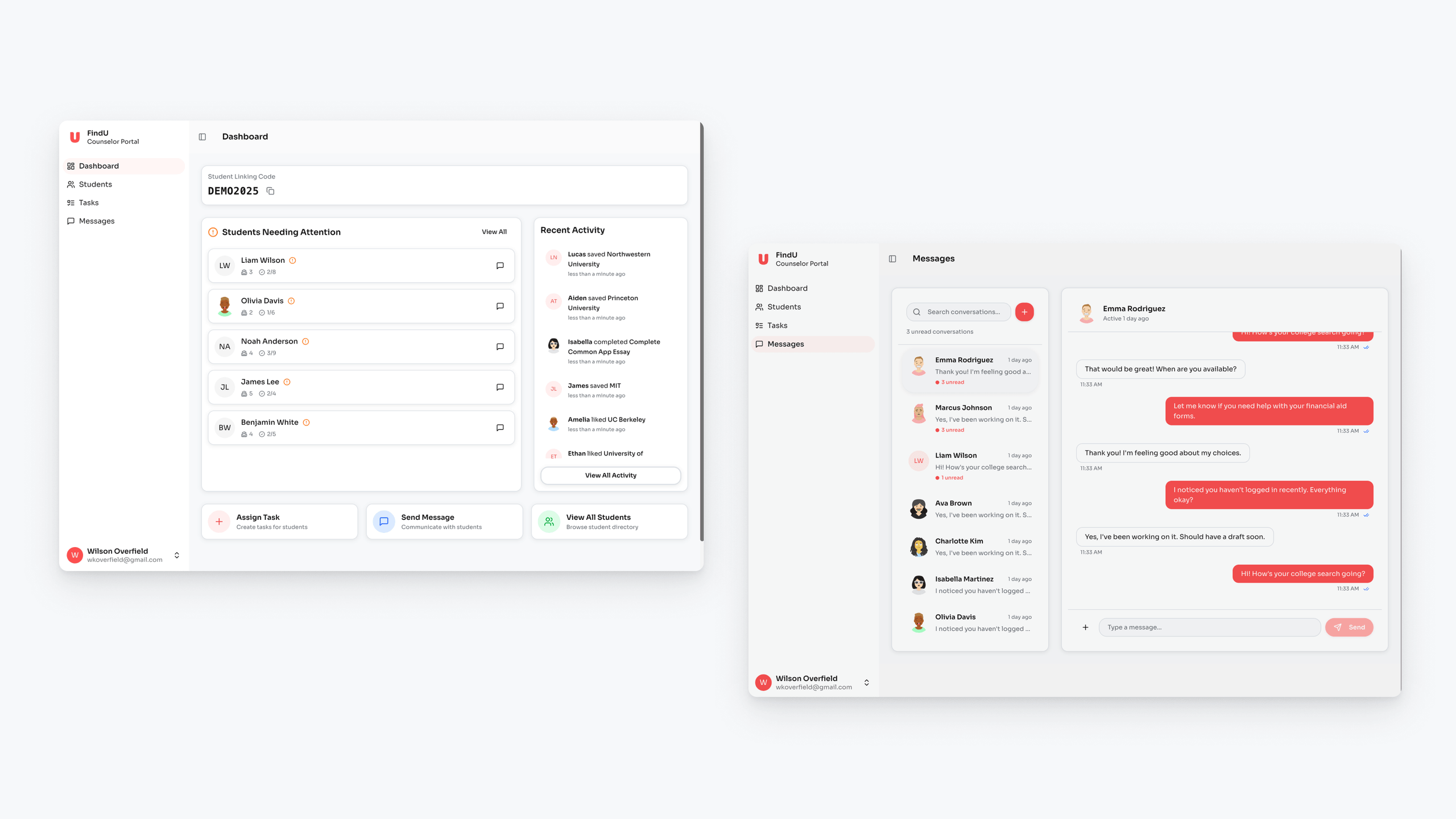 FindU counselor dashboard