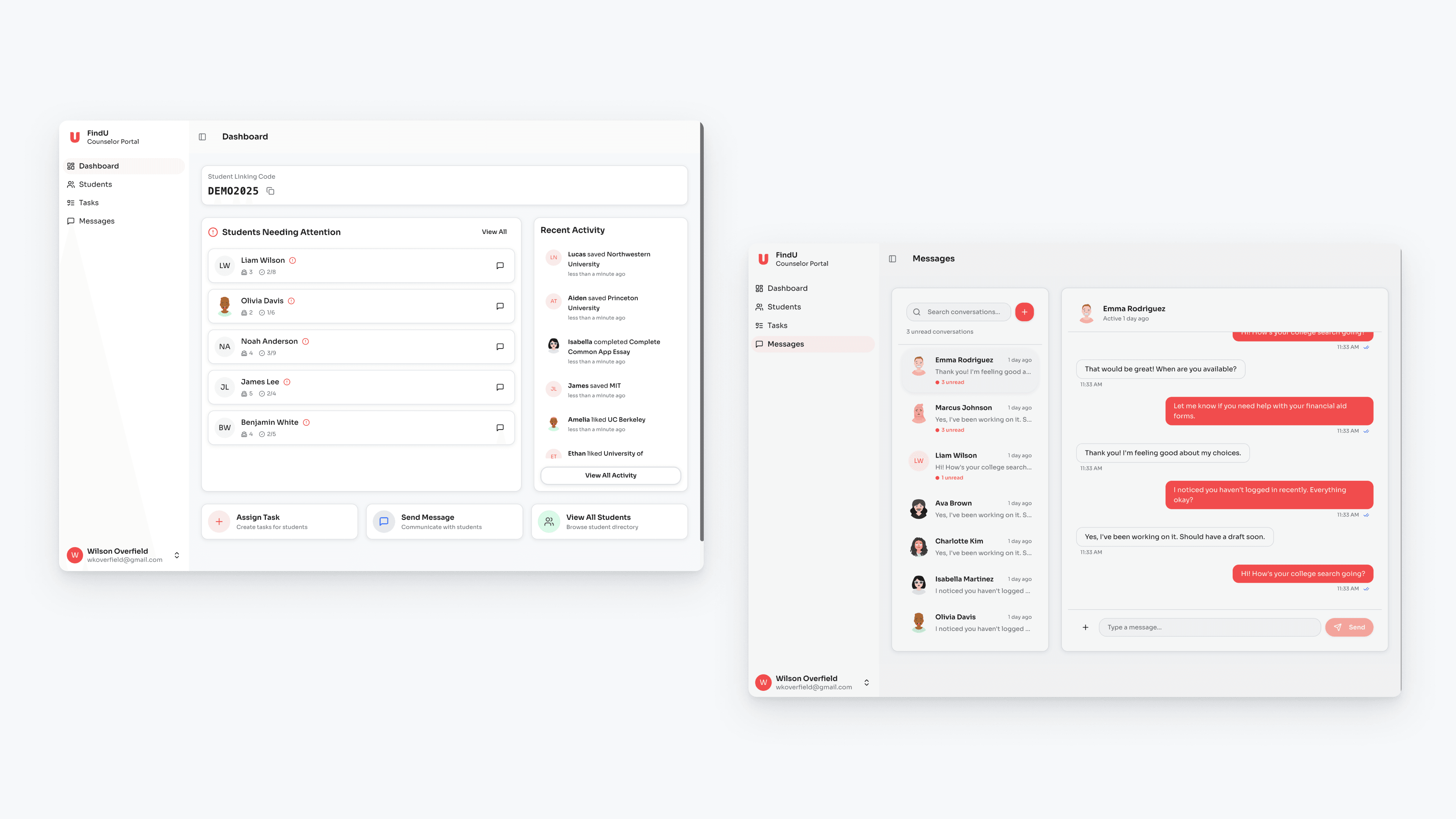 FindU counselor dashboard
