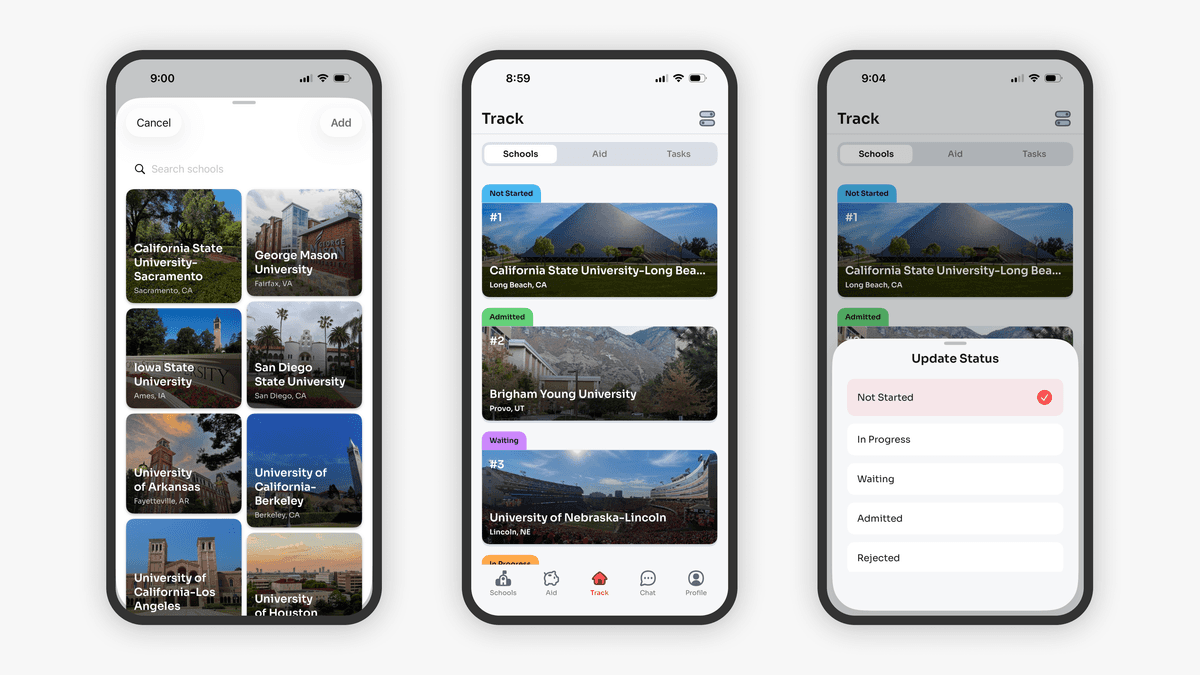 Tasks page in the app